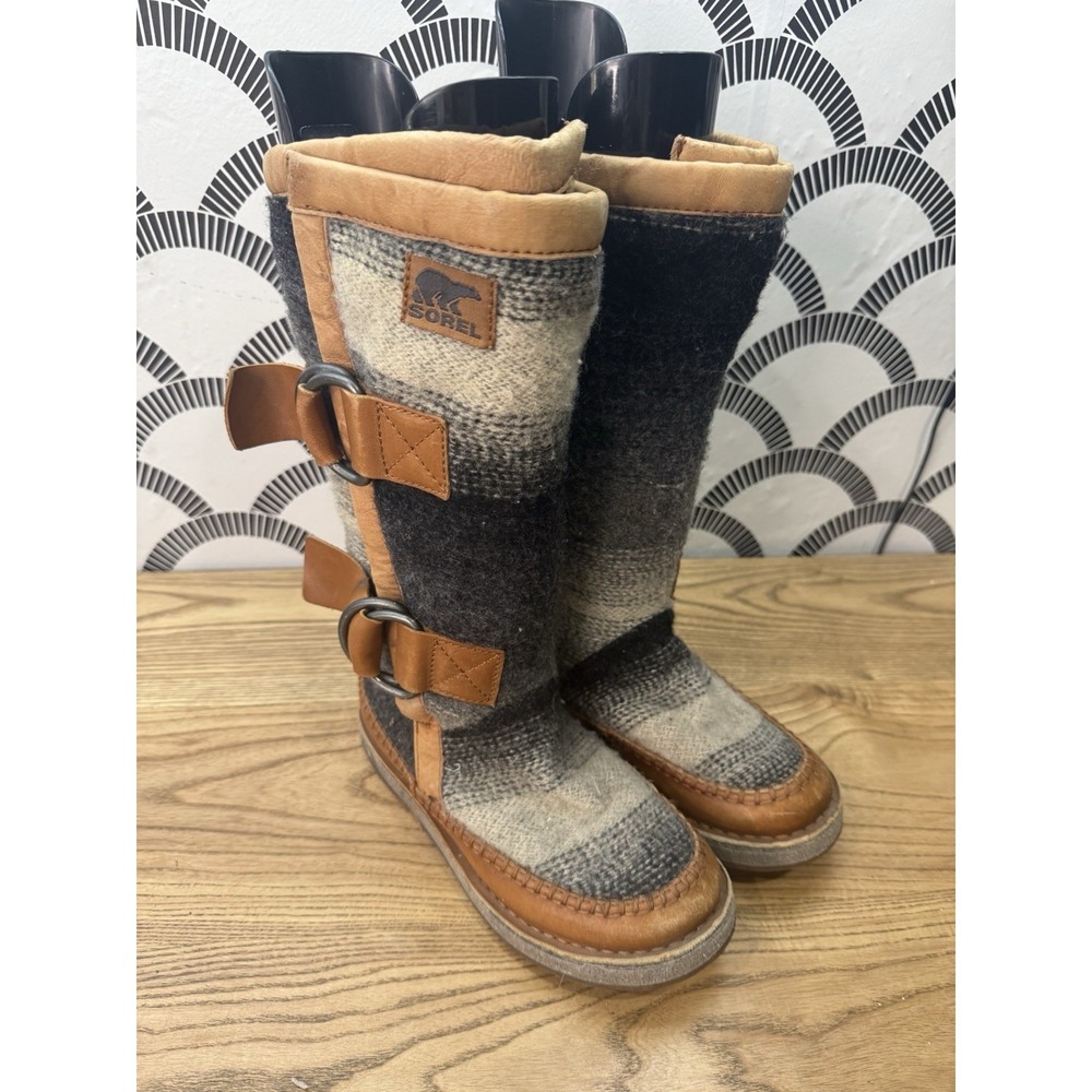 Sorel Chipahko Womens Boots Size 5 Blanket Wool & Leather Brown Gray